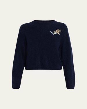 Markarian Romy Floral Embellished Cashmere-Silk Sweater - Blue