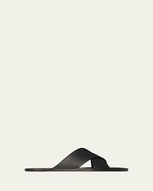 The Row Malick Leather Crisscross Slide Sandals - Black