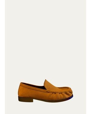 Dries Van Noten Ruched Suede Loafers - Natural
