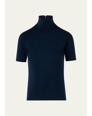 Akris Punto Mock Turtleneck Stretch Wool Top - Blue