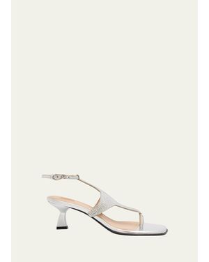 NODALETO Dona Nova Embellished Metallic Leather Kitten-Heel Sandals - Natural