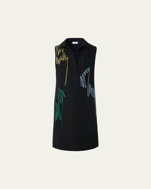 Akris Punto Scribble Embroidered Sleeveless Polo Dress - Black