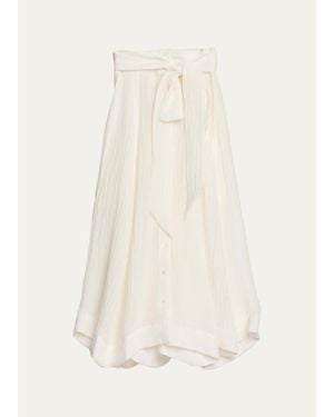 Lisa Marie Fernandez Beach Cotton Gauze Button-Front Midi Skirt With Belt - White