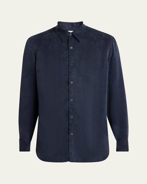 Dries Van Noten Washed Cupro Point Collar Button-Down Shirt - Blue