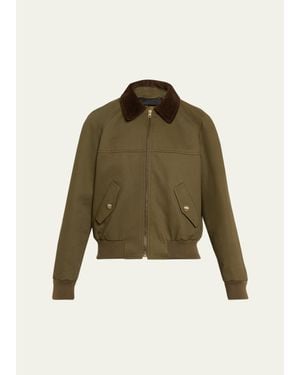 Nili Lotan Victor Contrast Collar Bomber Jacket - Green