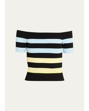 Christopher John Rogers Off-The-Shoulder Striped Body-Con Knit Top - White