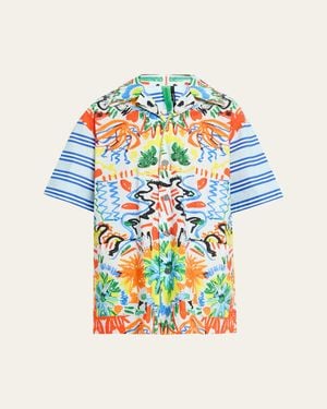 Rianna + Nina Tropical-Print Cotton Shirt - Blue