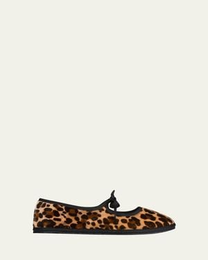 Vibi Venezia Leopard-Printed Canvas Mary Jane Ballerina Flats - Natural