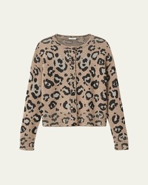 Lafayette 148 New York Leopard Jacquard-Knit Cardigan - Natural