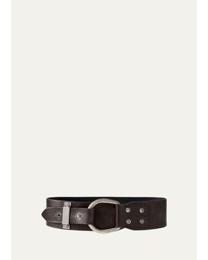 Ralph Lauren Turn-Back Washed Leather Wide Belt - White