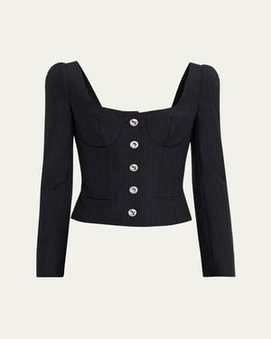 McQueen Square-Neck Pinstripe Bustier Jacket - Blue