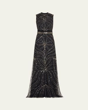 Reem Acra Sequined Back-Cutout Sleeveless Gown - Black
