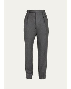 Brioni Elba Wool Flannel Double-Pleated Pants - Gray