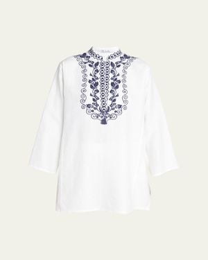 Loro Piana Cam Sophia Embroidered Antigua Blouse - White