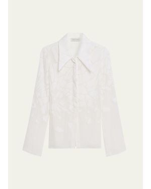 GRACE LING Cracked Velvet Devore Chiffon Button-Down Shirt - Natural