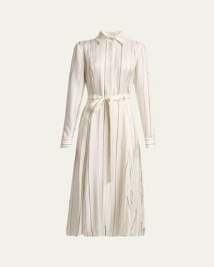 Gabriela Hearst Galway Striped Silk Belted Midi Shirtdress - Natural