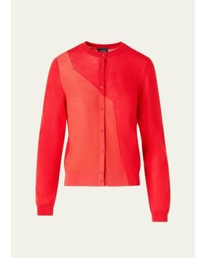 Akris Crewneck Silk-Blend Cardigan - Red