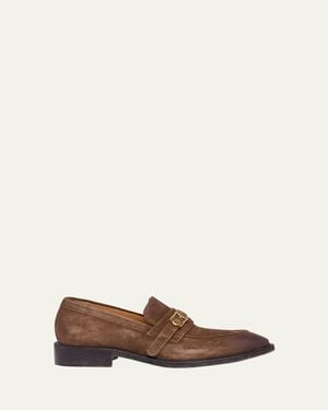 Versace Suede La Medusa Buckle Loafers - Brown