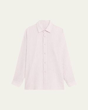 IM MEN Oversized Cotton Linen Button-Front Shirt - Pink