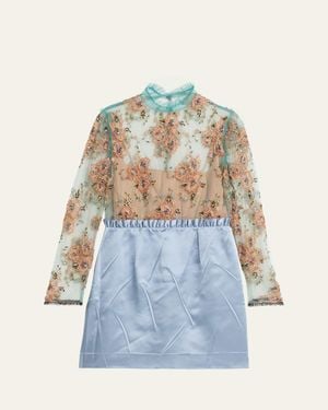 Valentino Garavani Crystal Embroidered Tulle And Satin Mini Dress - Blue