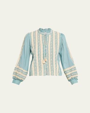 Sea Kirsten Embroidered Tie-Neck Top - Blue