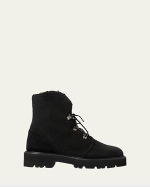 Aquatalia Eva Faux Shearling-Lined Suede Hiker Booties - Black