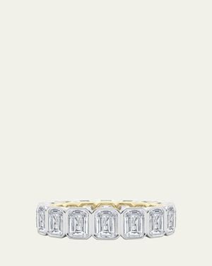 HauteCarat 18K Emerald Cut Bezel Lab Grown Diamond Eternity Band, 9.0Tcw - Natural