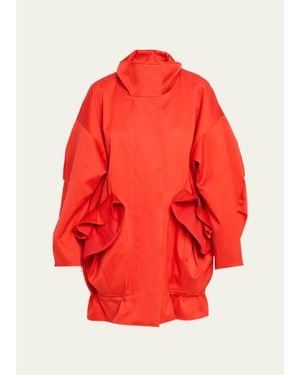 Ashlyn Chandra Ruffled Cocoon Coat - Red