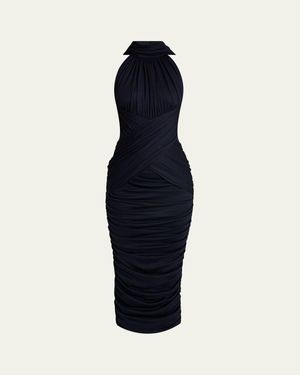 Balmain Pleated Jersey Halter Dress - Blue