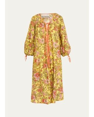 ALÉMAIS Kitty Floral Tie Midi Dress - Metallic