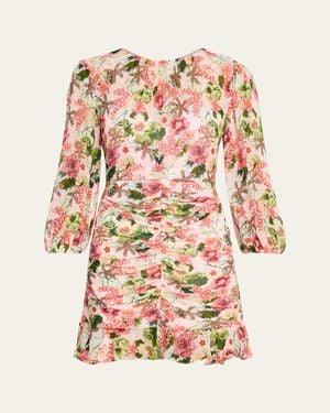 Saloni Astrid Ruched Floral Mini Dress - Pink