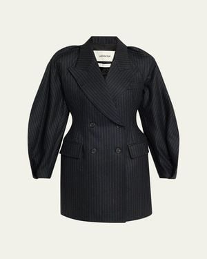 Only Child Kitts Ruched Balloon-Sleeve Double-Breasted Blazer - Black
