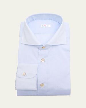 Kiton Solid Cotton Dress Shirt - Blue