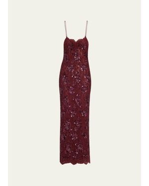 LoveShackFancy Ciona Embellished Floral Lace Maxi Dress - Red