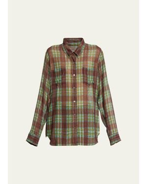 Dries Van Noten Plaid Silk-Blend Button-Front Shirt - Green