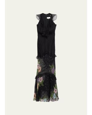 Saloni Rita Tiered Ruffle Cocktail Dress - Black