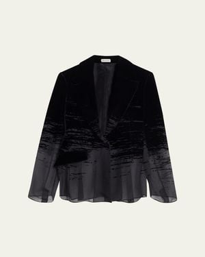 GRACE LING Glitch Devore Velvet Chiffon Tailored Jacket - Blue