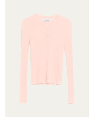 SPRWMN Ribbed-Knit Cashmere Henley Top - Pink