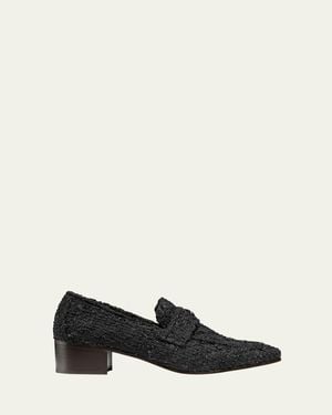 Bougeotte Lurex Tweed Heeled Flaneur Loafers - Black