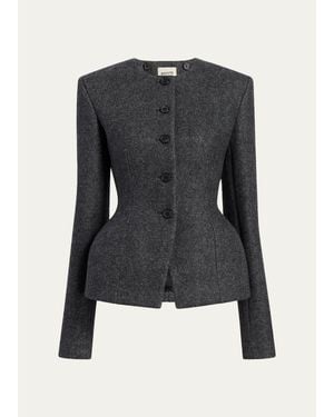 KHAITE Enzi Single-Breasted Wool Collarless Peplum Jacket - Black