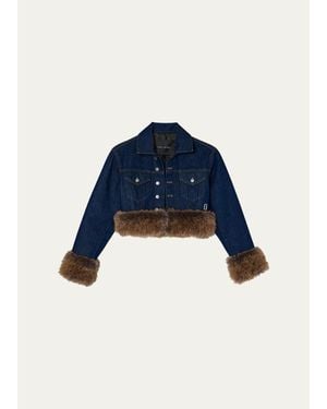 Marc Jacobs Faux-Fur-Trim Shrunken Trucker Jacket - Blue