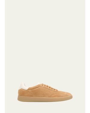 Stuart Weitzman Banner Suede Wingtip-Toe Low-Top Sneakers - Natural