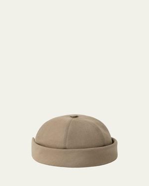 Loro Piana Sasha Linen Beanie Hat With Leather Strap - Natural