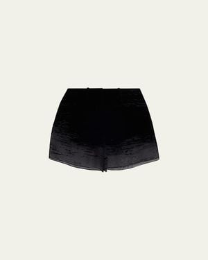 GRACE LING Glitch Devoré Velvet Sheer Chiffon Shorts - Black
