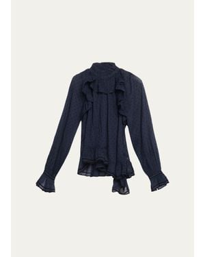 Ulla Johnson Marcella Long-Sleeve Asymmetric Cotton Blouse - Blue