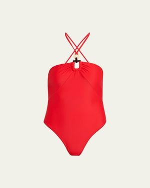 Ramy Brook Marjorie Ring Halter One-Piece Swimsuit - Red