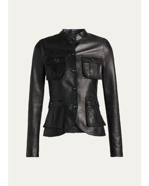 Tom Ford Silky Guanteria Lambskin Leather Single-Breasted Petite Jacket - Black