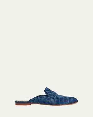 Carrie Forbes Tapa Woven Raffia Loafer Mules - Blue