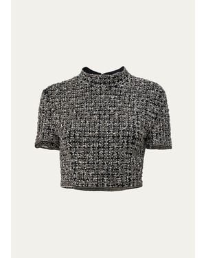 Carolina Herrera Embellished Cropped Mock-Neck Top - Gray