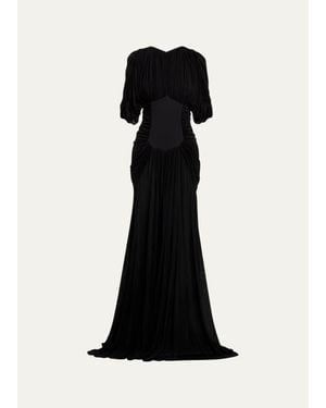 Heirlome Micka Shirred Jersey Short-Sleeve Maxi Dress - Black